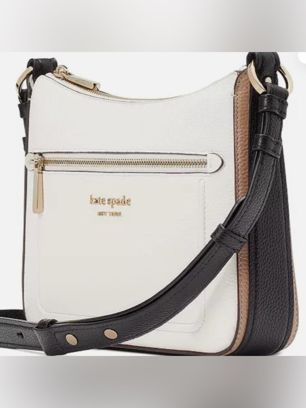 kate spade cream color block pebble leather with gold logo crossbody